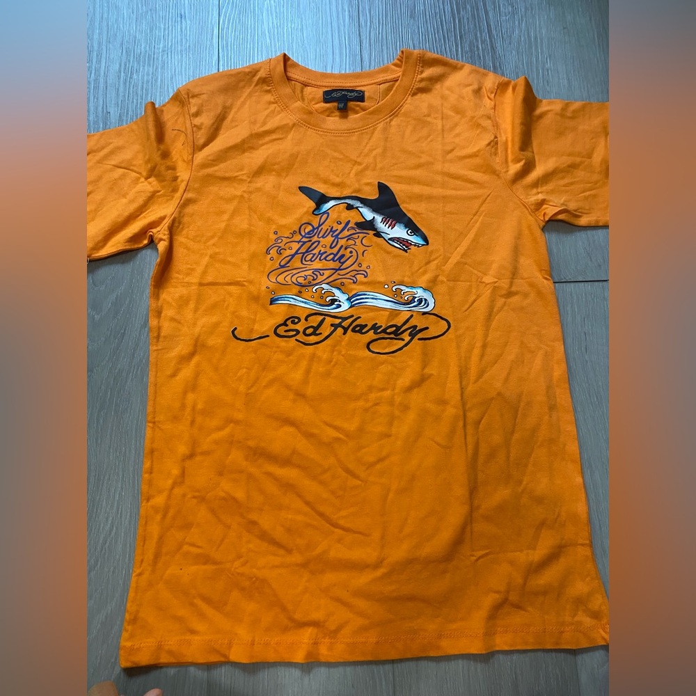 Ed Hardy Orange Short Sleeve Tee with Graphic Design